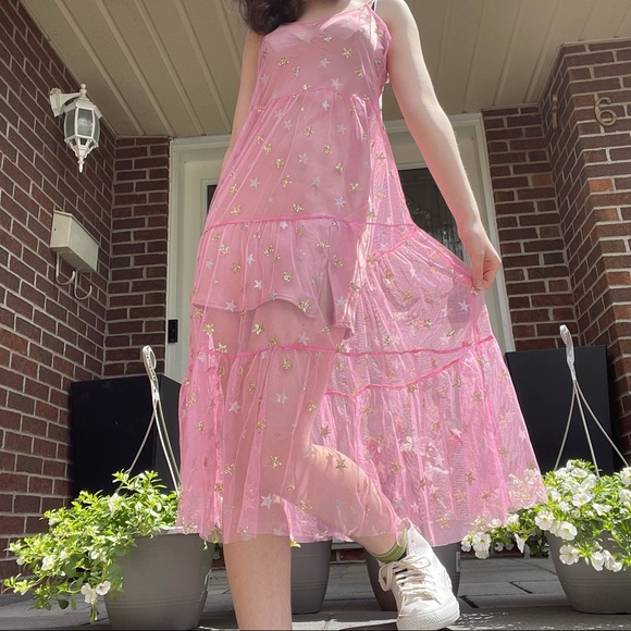 Dresses & Skirts - SOLD Sparkly pink mesh star maxi dress